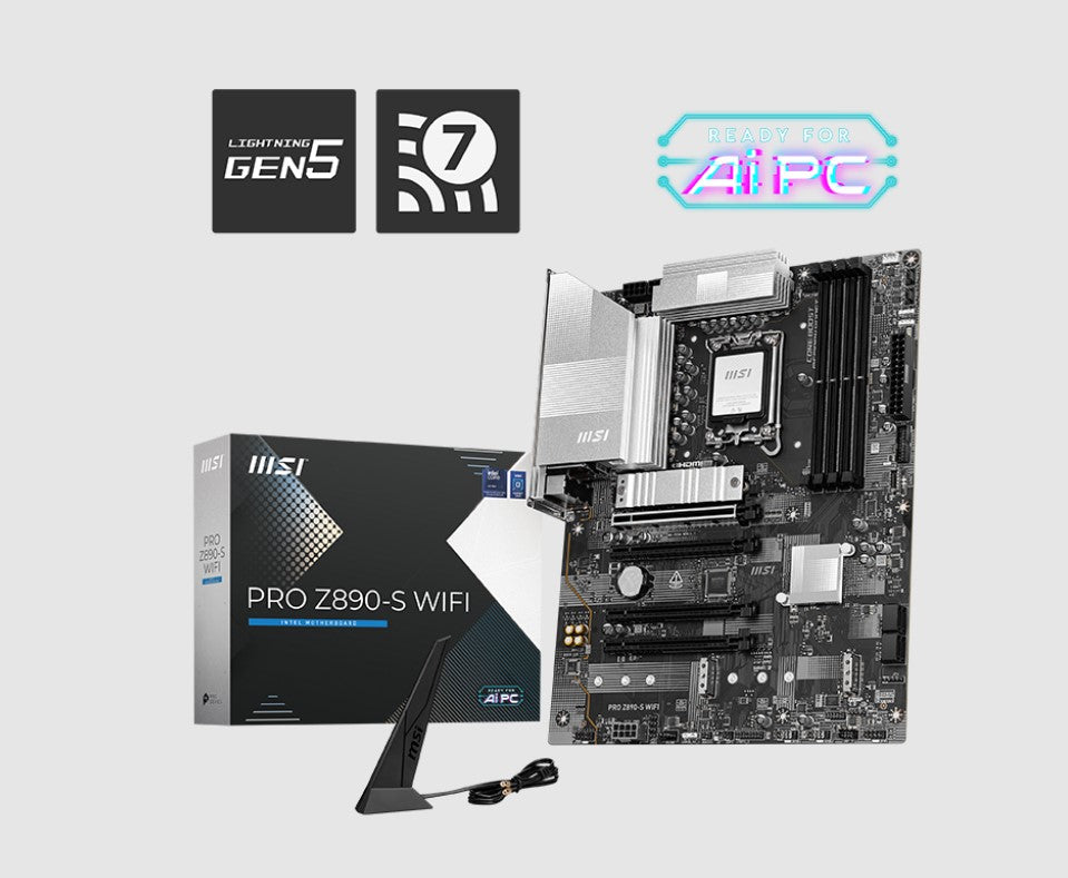 MSI PRO Z890-S WIFI, INTEL Z890, 4x DDR5 256GB, 1x HDMI, 4x PCI-E x16 slot, 3x M.2, 4x SATA, 4x USB 2.0, Intel® Wi-Fi 7
