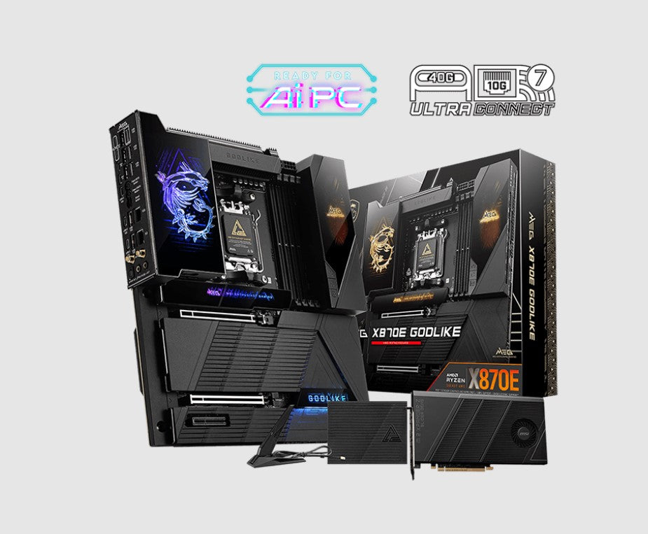 MSI MEG X870E GODLIKE, AMD X870E Socket AM5 Motherboard 4x DDR5~256GB, 2x PCIe x16, 7x M.2, 4x USB 2.0, 9x USB-C