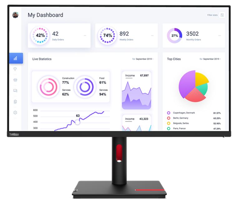 LENOVO ThinkVision T32p-30 31.5'/32' UHD Monitor IPS 4K 3840x2160 16:9 Height Adjustable Tilt Swivel Pivot DP HDMI USB-C 9 Hub 0W PD RJ45 4xUSB3.2 VES