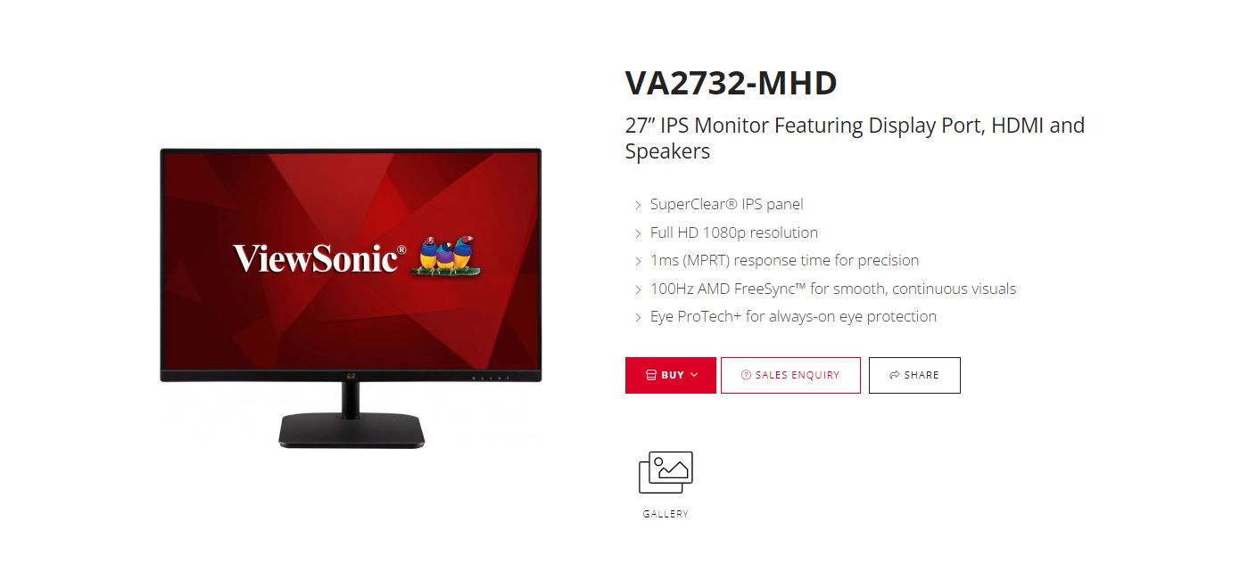 ViewSonic 27' Super Clear IPS, 4ms 100hz, Ultra Slim, FHD 1920 x 1080, DP, HDMI, VGA, 2x Speakers. VESA 100. 3 YR AR. Office Business Monitor