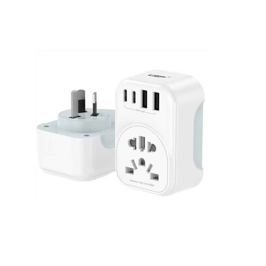 USP Australian Inbound Travel Adapter 2 USB-A + 2 USB-C + AC Socket, Portable