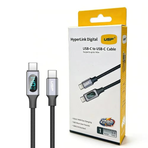 USP Braided HyperLink USB-C to USB-C (1M) Digital Display Cable - Black, Charge