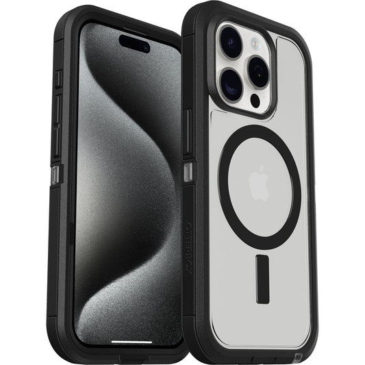 OtterBox Defender XT MagSafe Apple iPhone 15 Pro (6.1') Case Dark Side (Clear / Black) - (77-93267), DROP+ 5X Military Standard, Multi-Layer
