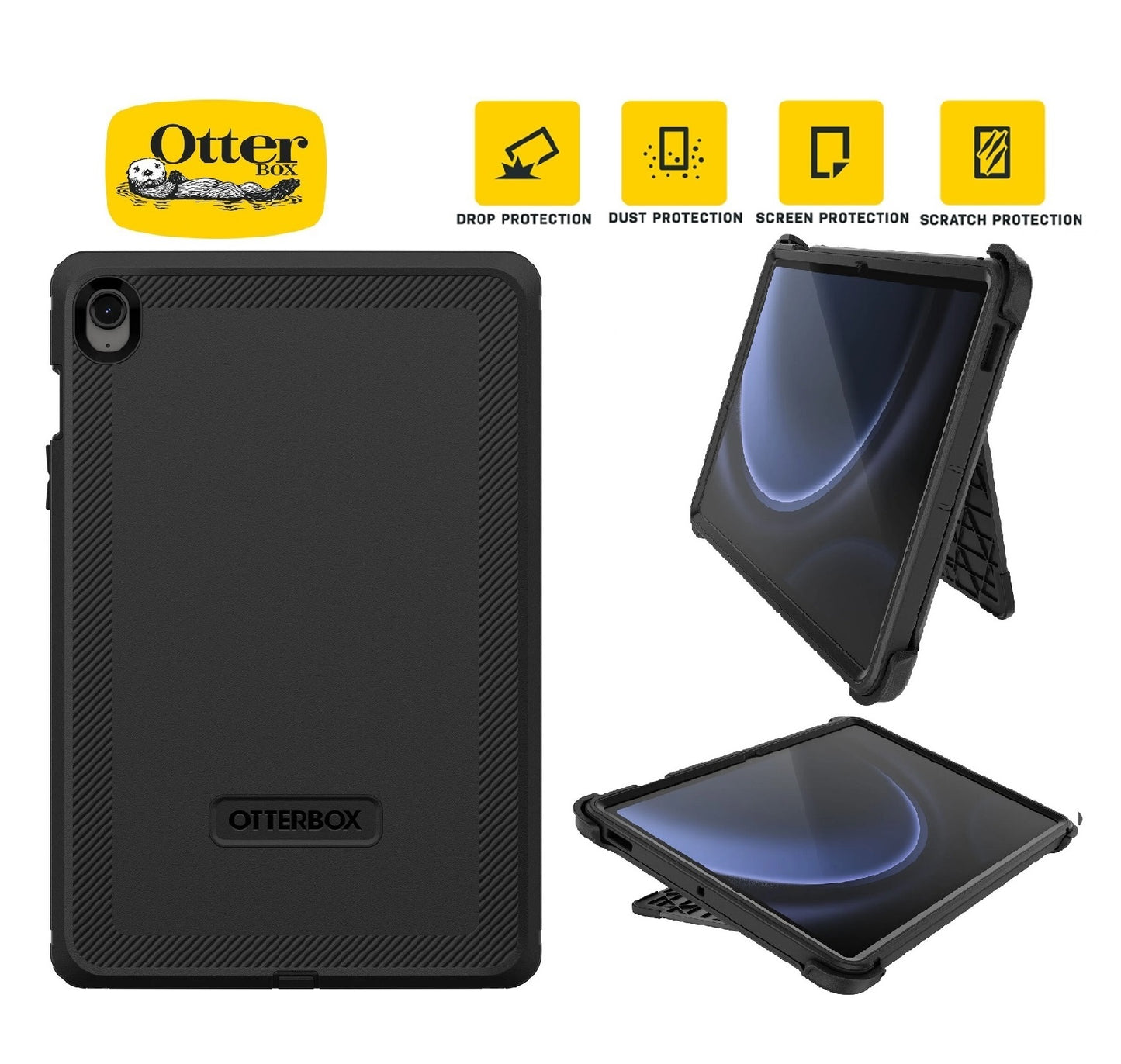 OtterBox Defender Samsung Galaxy Tab S10 FE /Tab S9 FE (10.9') Case Black - No Retail Packaging-(77-95042),DROP+ 2X military standard,7 Years Warranty
