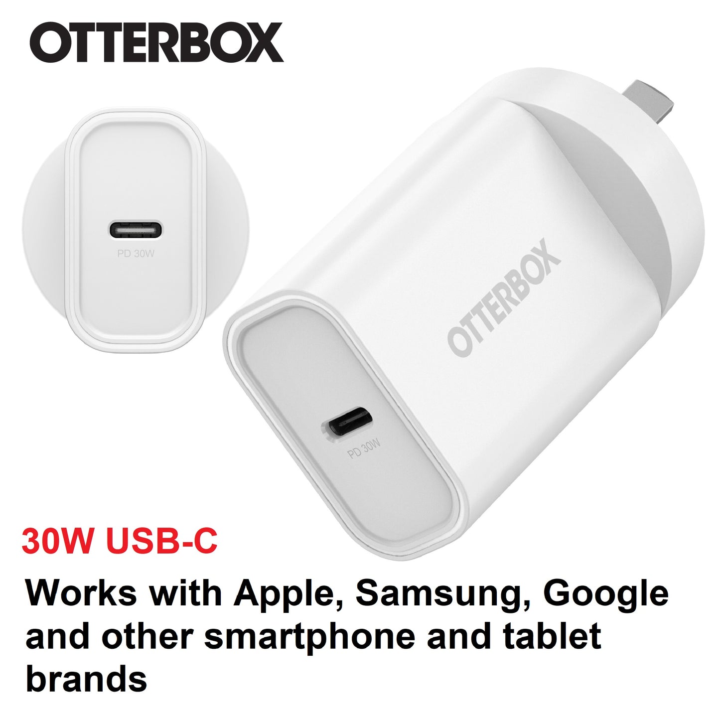 OtterBox 30W USB-C (Type I) PD Fast Wall Charger - White (78-81353), Compact, Drop Tested,Safe & Smart Charging,Best for Apple, 7 Years Warranty