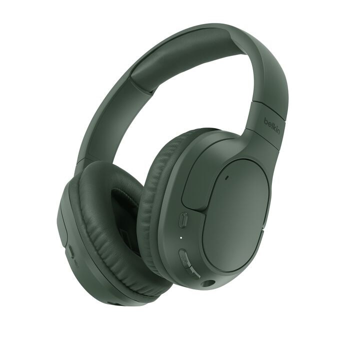 Belkin SoundForm Surround Wireless Over-The-Ear Headphones + USB-C Cable (1.2M) + Audio Cable (3.5mm) (1.2M)  - Olive (AUD009FQOL), 2 Years Warranty