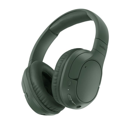 Belkin SoundForm Surround Wireless Over-The-Ear Headphones + USB-C Cable (1.2M) + Audio Cable (3.5mm) (1.2M)  - Olive (AUD009FQOL), 2 Years Warranty