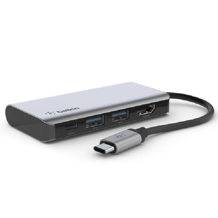 Belkin Connect USB-C 4-in-1 Multiport Adapter + USB-C Cable (13CM) - Space Grey (AVC006btSGY), 100W, 5 Gbps Bandwidth, 2 Years Warranty