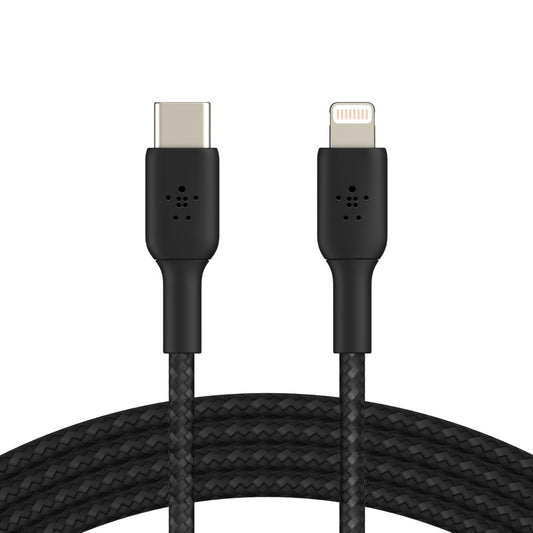 Belkin BoostCharge Braided Lightning to USB-C Cable (2M) - Black(CAA004bt2MBK),3A/18W,480Mbps,30K+ Bends, Apple iPhone,MFI-Certified,2 Years Warranty