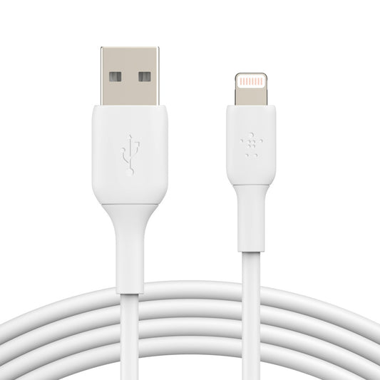 Belkin BoostCharge Lightning to USB-A Cable (2M) - White (CAA001bt2MWH), 2.4A/12W, 480Mbps, 25K+ Bends, Apple iPhone, MFi-Certified, 2 Years Warranty