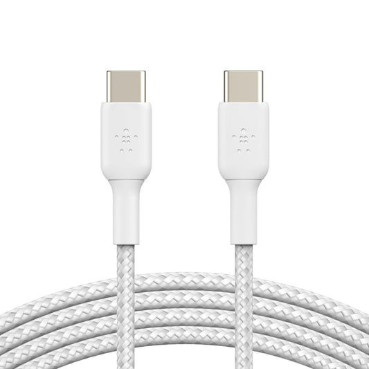 Belkin BoostCharge Braided USB-C to USB-C Cable (1M) - White (CAB004bt1MWH), 3A/60W, 480Mbps, 30K+ Bends, Apple, USB-IF Certified, 2 Year Warranty