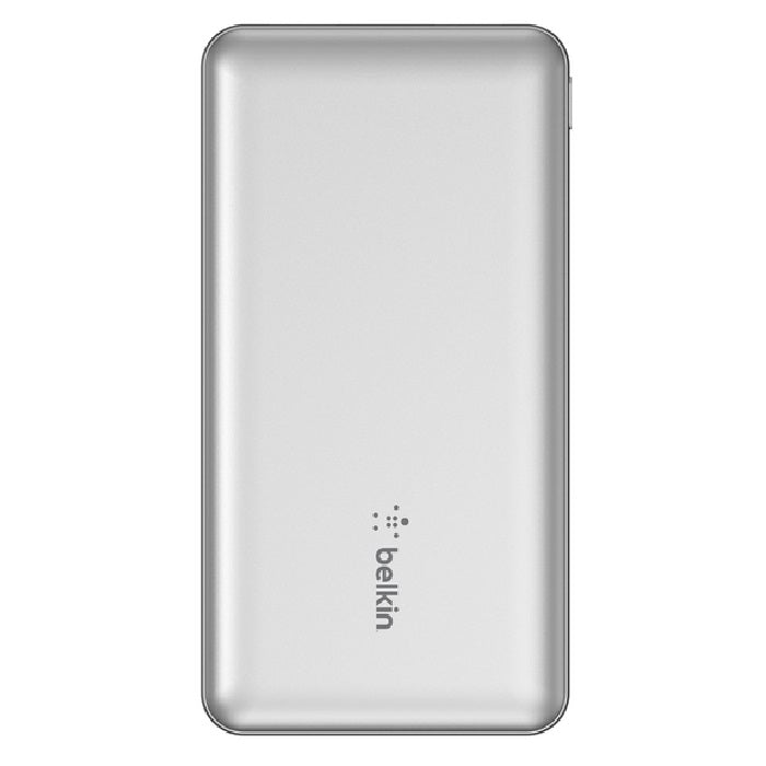 Belkin BoostCharge Power Bank 10K (3 Port) - Silver(BPB011btSL),2xUSB-A (12W),1xUSB-C (15W),USB-C to USB-A Cable,15W Total Power,2 Years Warranty