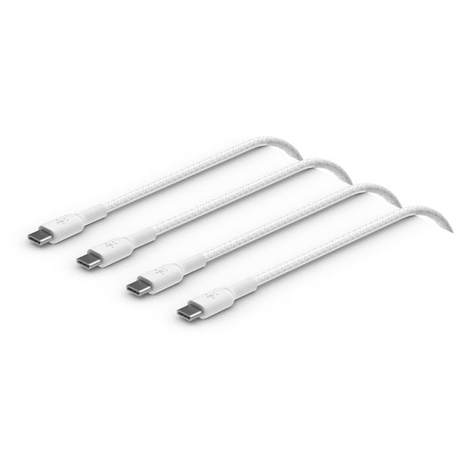 Belkin BoostCharge Braided USB-C to USB-C Cable (1M) (Pack of 2) - White (CAB004bt1MWH2PK), 3A/60W, 480Mbps, 30K+ Bends, Apple, 2 Year Warranty