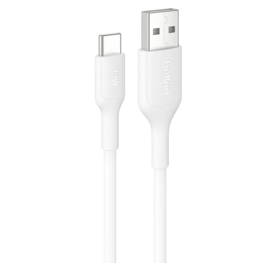 Belkin BoostCharge USB-C to USB-A Cable (2M) - White (CAB021fq2MWH),3A/15W, 480MBPS, 300K+ Bends, Apple, Samsung, USB-IF Certified,2 Years Warranty