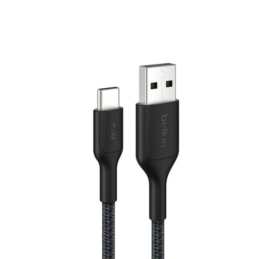 Belkin BoostCharge Pro Braided USB-C to USB-A Cable (1M) - Black (CAB022fq1MBK), 3A/15W, 480Mbps, 350K+ Bends, Apple,USB-IF Certified,2 Years Warranty