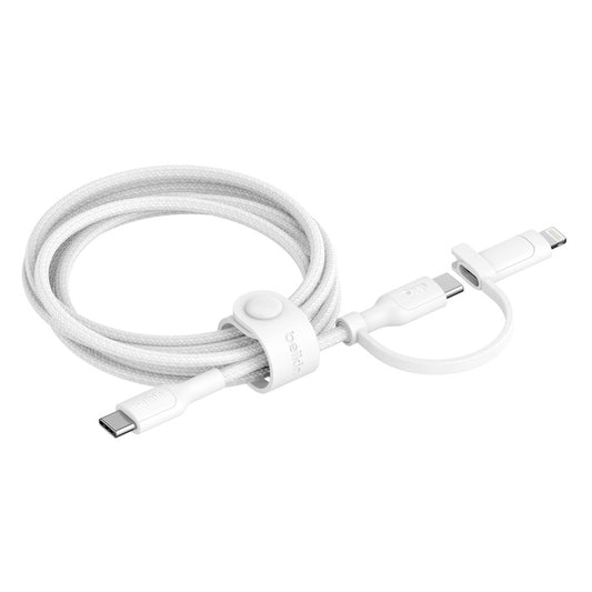 Belkin BoostCharge Pro 2-in-1 USB-C to USB-C/ Lightning (1.5M) - White (CAC003fq1.5MWH), 60W, 480Mbps, 30K+ Bends, Intertek-Certified,2 Years Warranty