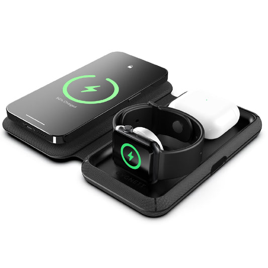 Cygnett MagTravel 15W 3-in-1 Wireless Charger - BlacK (CY4530WIRDE),MagSafe &