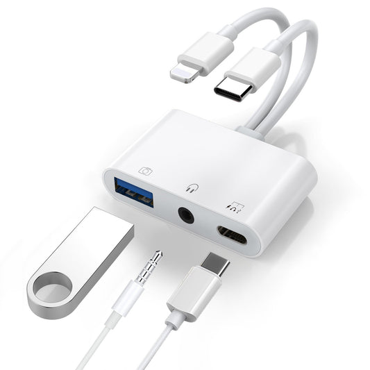 USP Lightning/USB-C to USB Adapter features a USB OTG Port, 3.5mm Headphone Jack & Fast-charging Port