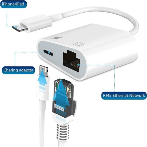 USP Lightning to Ethernet + Power Adapter for iPhone/ iPad, RJ45 LAN +