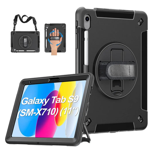 USP Rugged Samsung Galaxy Tab S10 FE + (13.1') Case Black -  Built-in-Kickstand, Adjustable Hand Strap, Pen Holder, DropProof, ShockProof