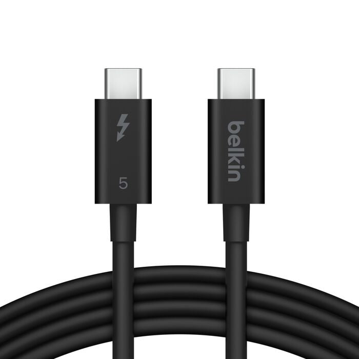 Belkin Connect Thunderbolt 5 USB-C to USB-C Cable (1M) - Black (INZ005fq1MBK), 5A/240W, 80Gbps, 8K or 4K@540Hz, Durable, 2 Years Warranty
