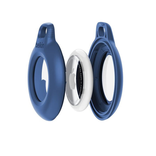Belkin Waterproof Secure Holder with Key Ring for AirTag (Pack of 2) - Blue (MSC014btBL),IPXB Waterproof,Convenient Twist Lock Design,2 Years Warranty