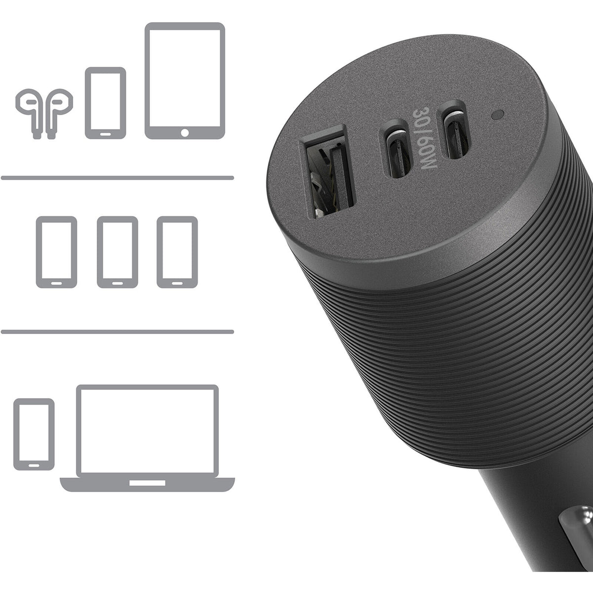 OtterBox 72W USB-C Triple Port Premium Pro Fast Car Charger - Black