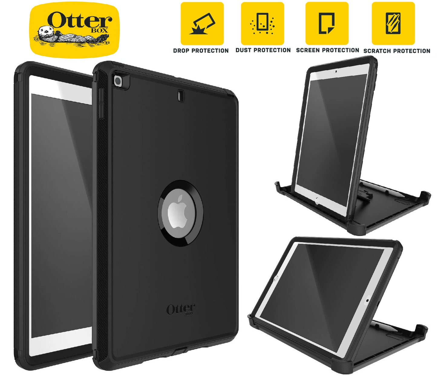 OtterBox Defender Apple iPad (10.2') (9th/8th/7th Gen) Case Black - No Retail Packaging - (77-62035), DROP+ 2X Military Standard, 7 Years Warranty