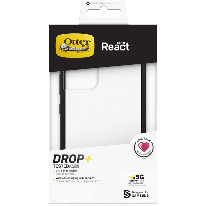 OtterBox React Samsung Galaxy S22 5G (6.1') Case Black Crystal (Clear/Black) - (77-86608),Antimicrobial,DROP+ Military Standard, 7 Years Warranty