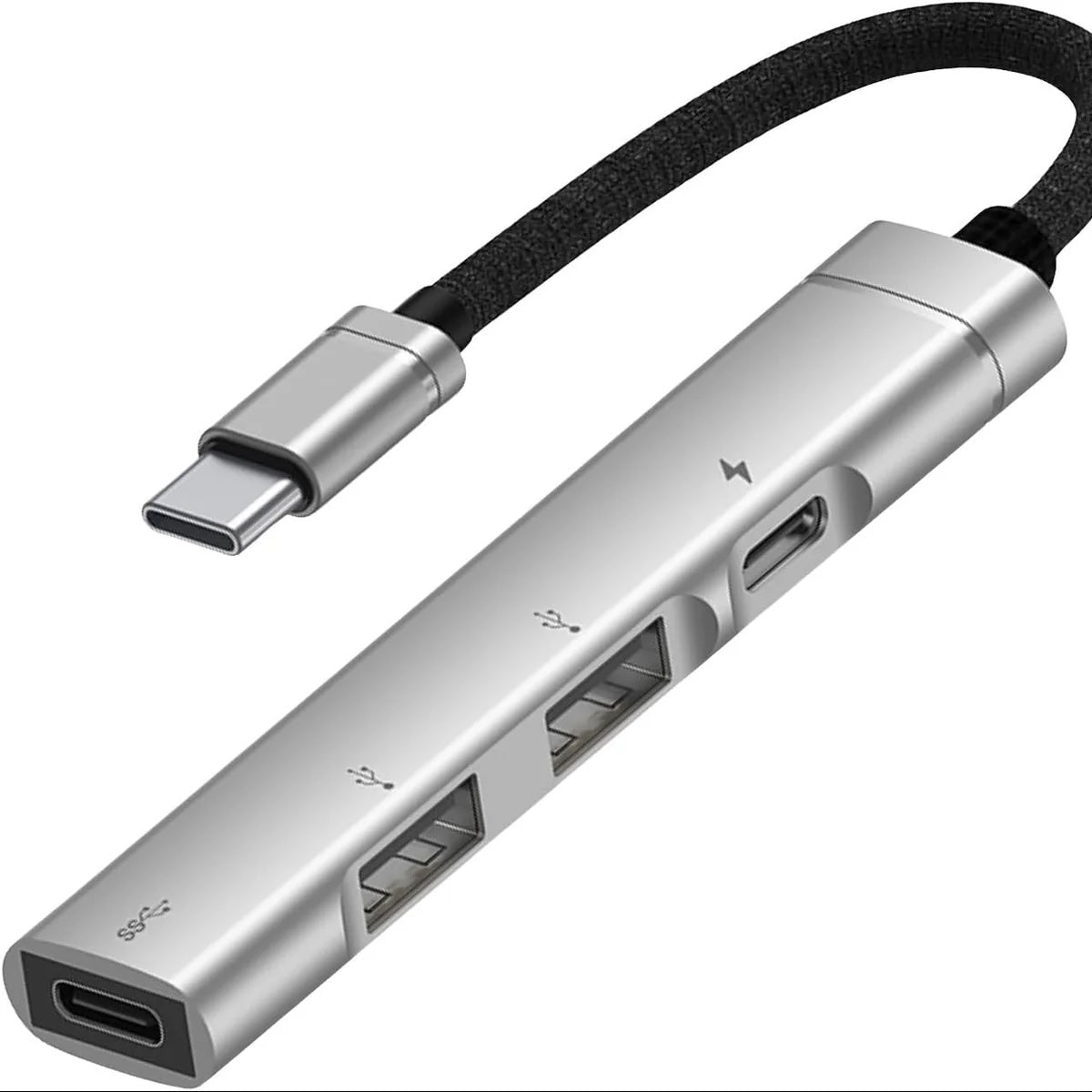 USP Multiport 4-in-1 Dual USB-C & Dual USB-A Hub - Silver, (2x USB-A), (2x