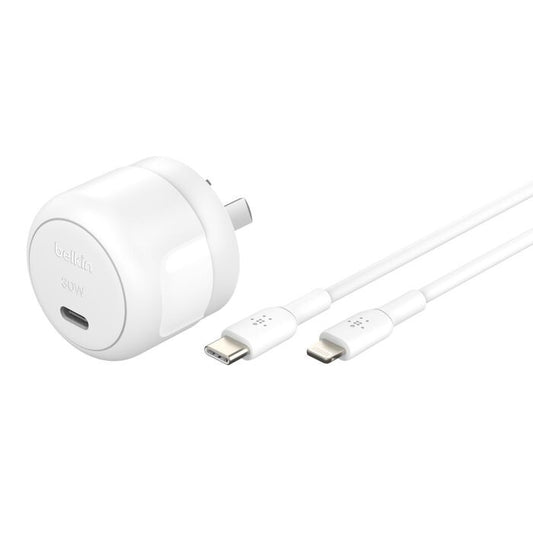 Belkin BoostCharge Compact USB-C Wall Charger 30W - White (WCA008au1MWH-B5), Dynamic Power Delivery,Compact, USB-C PD 3.0 Certified,2 Years Warranty