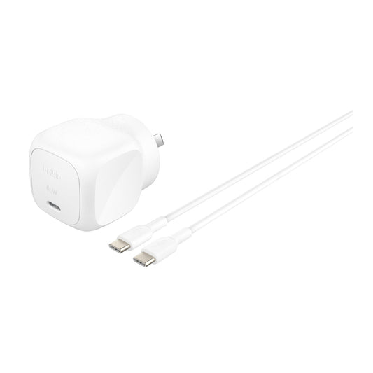 Belkin BoostCharge 65W USB-C PD 3.1 Cubic Wall Charger + USB-C to USB-C Cable - White (WCA011au1MWH-B6), Laptop, Tablet, CEW $2500, 2 Years Warranty