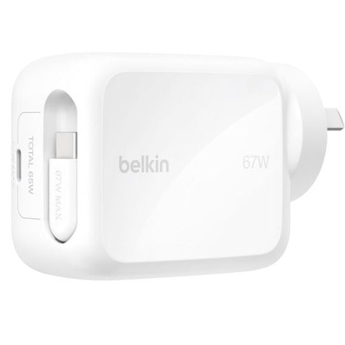 Belkin UltraCharge Retractable Dual 67W USB-C GaN Wall Charger