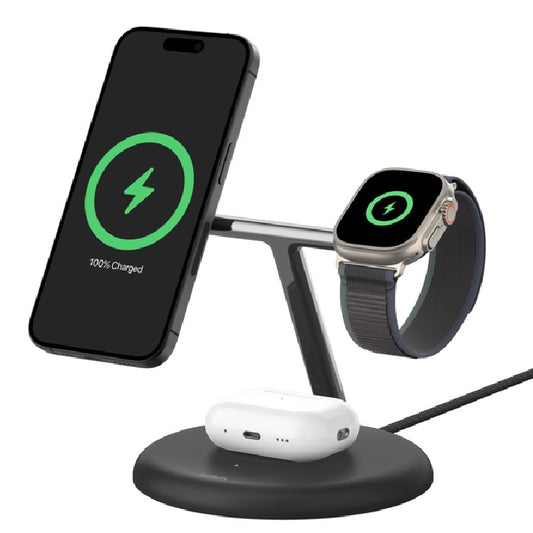 Belkin BoostCharge Pro 3-in-1 Magnetic Qi2 Wireless Charging Stand + 36W Wall Charger + USB-C Cable - Black(WIZ023AUBK),15W,CEW $2500,2 Years Warranty