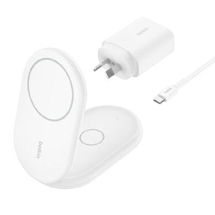 Belkin BoostCharge 2-in-1 Magnetic Wireless Foldable Charger with Qi2 15W - White (WIZ028auWH), Fast Wireless Charging, 2 Years Warranty