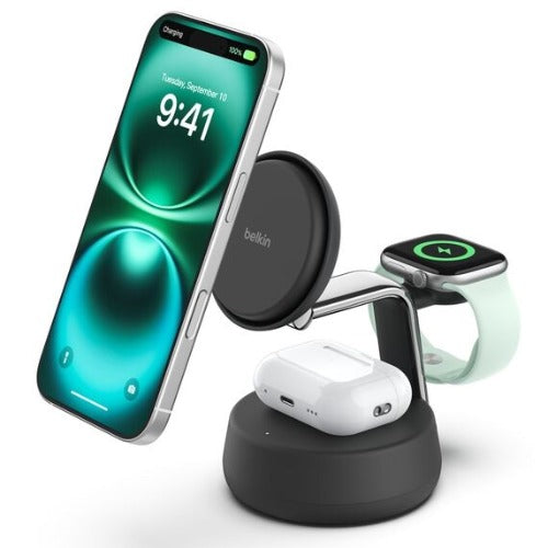 Belkin UltraCharge Pro 3-in-1 Magnetic Charging Dock w/ Qi2 (25W) +45W Wall