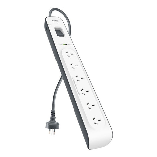 Belkin SurgeMaster 6-Outlet Surge Protection Strip With 2M Power Cord - (BSV603au2M), Protects Against Spikes & Surges, CEW $30,000, 2 Years Warranty
