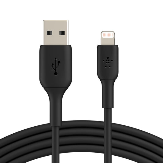 Belkin BoostCharge Lightning to USB-A Cable (3M) - Black (CAA001bt3MBK), 2.4A/12W, 480Mbps, 25K+ Bends, Apple iPhone, MFi-Certified, 2 Years Warranty