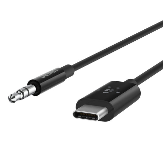 Belkin RockStar USB-C to 3.5mm Audio Cable (0.9M) - Black (F7U079bt03-BLK), Superior Audio, Apple iPhone, USB-IF Certified, 2 Years Warranty