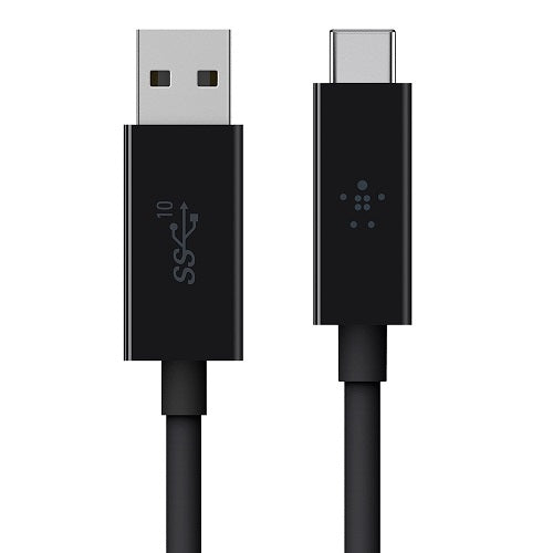 Belkin 3.1 USB-C to USB-A Cable (1M) - Black (F2CU029bt1M-BLK), 3A/60W, 10Gbps, Thunderbolt 3, Reversible USB-C Connector, 2 Years Warranty