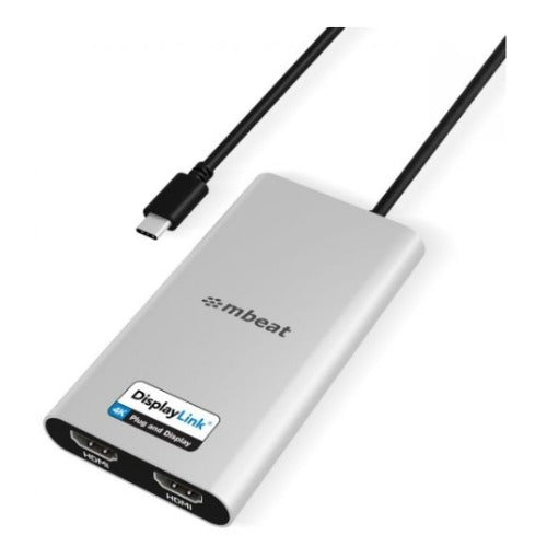 mbeat® USB-C Dual 4K HDMI DisplayLink® Adapter with PD Pass-through Dual