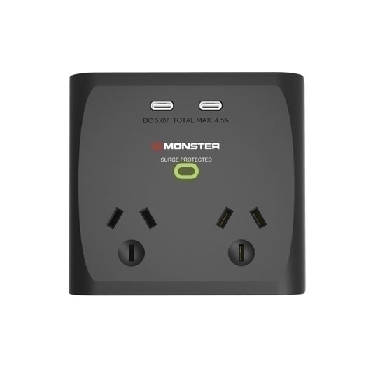 Monster 2-Port+USB Surge Black