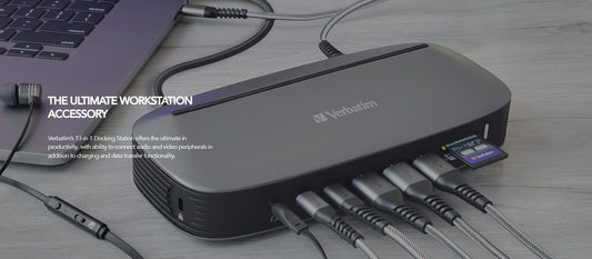Verbatim 4K USB-C Triple Monitor Docking Station  - 70W Power Delivery 13-in-1, 2x HDMI, 1x VGA, 4K 3840x2160p, 3x USB 3.0, 1x RJ45,1x 3.5mm Audio