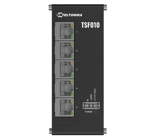 Teltonika TSF010 Flat Ethernet Switch, 3-Pin Power Input, Flat and Compact Design, Plug-and-Play, 7-57 VDC, PSU excluded