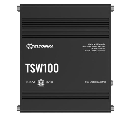 Teltonika TSW100 Industrial POE+ Ethernet Switch, 4 x PoE+ Ports, Power Up to 120W, 5 x Gigabit Ethernet with speeds up to 1000 Mbps, PSU included
