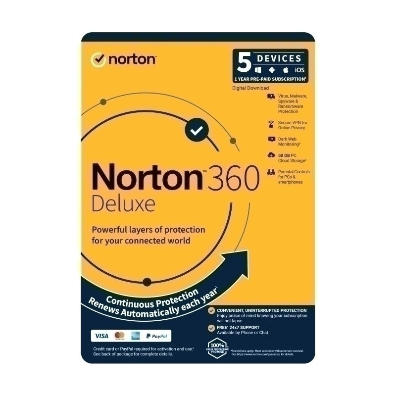 Norton 360 Deluxe Protection - 1 User 5 Devices 1 Year