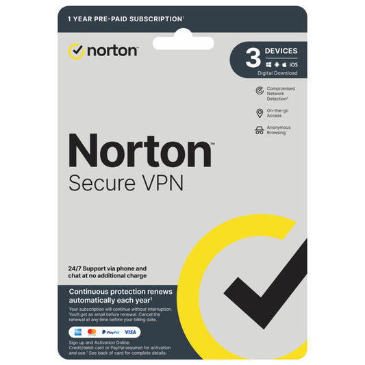 Norton Secure VPN - 1 User 3 Devices 1 Year Sub