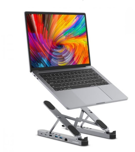 mbeatÂ® Stage P5 Portable Laptop Stand with USB-C Docking Station Foldable and Adjustable Design USB-C HDMI Port Lan 1000Mbps