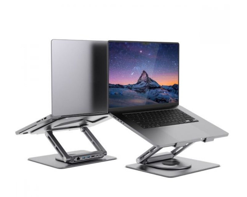 mbeatÂ® Stage S12 Rotating Laptop Stand with USB-C Docking Station Flexible Ergonomic Design USB-C HDMI RJ45 1000Mbps