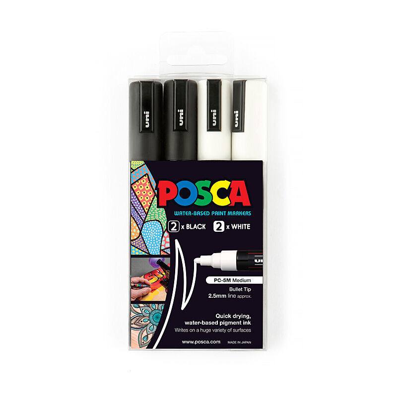 Posca PC-5M Med Bllt Bl/Wh Pk4